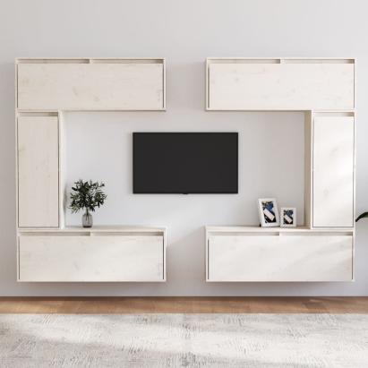 Comode TV, 6 buc., alb, lemn masiv de pin GartenMobel Dekor
