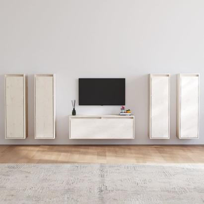 Comode TV, 5 buc., alb, lemn masiv de pin GartenMobel Dekor