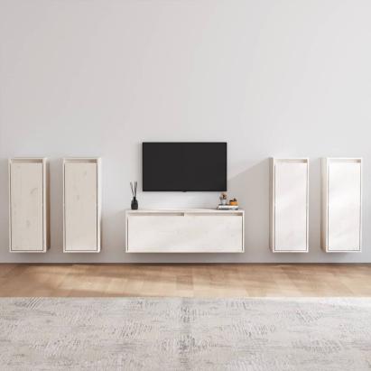 Comode TV, 5 buc., alb, lemn masiv de pin GartenMobel Dekor