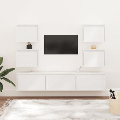 Comode TV, 7 buc., alb, lemn masiv de pin GartenMobel Dekor