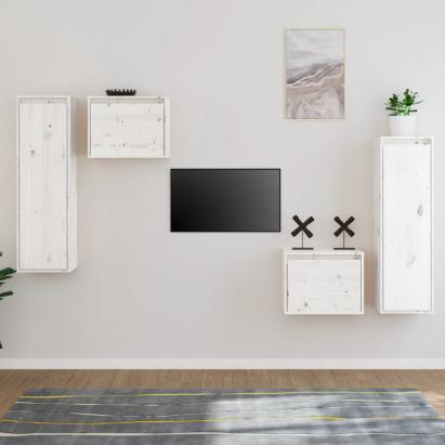 Comode TV, alb, 4 buc., lemn masiv de pin GartenMobel Dekor