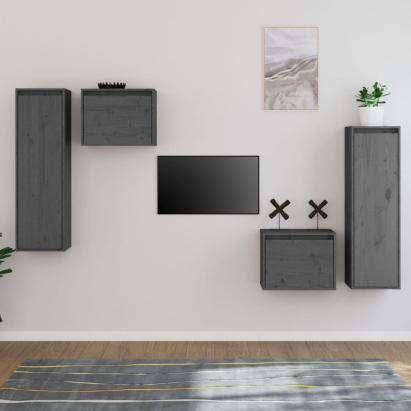 Comode TV, gri, 4 buc., lemn masiv de pin GartenMobel Dekor
