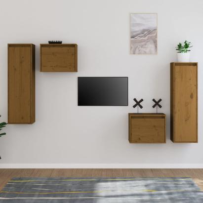 Comode TV, maro miere, 4 buc., lemn masiv de pin GartenMobel Dekor