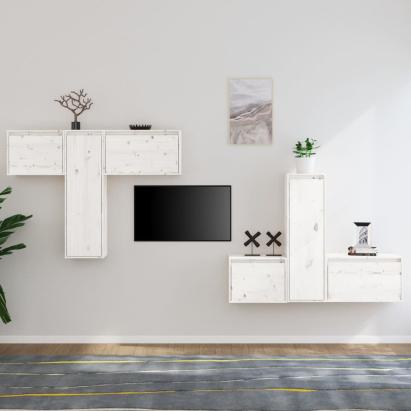 Comode TV, alb, 6 buc., lemn masiv de pin GartenMobel Dekor