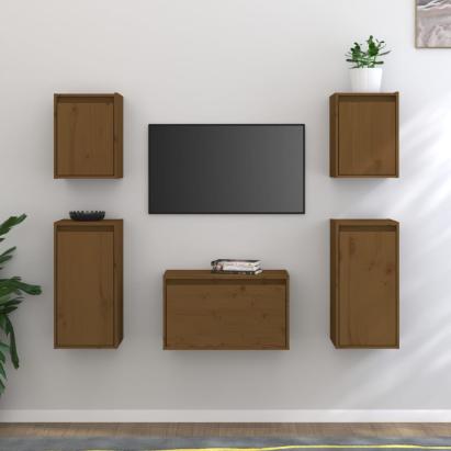 Comode TV, maro miere, 5 buc., lemn masiv de pin GartenMobel Dekor