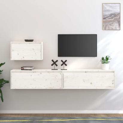 Comode TV, alb, 3 buc., lemn masiv de pin GartenMobel Dekor