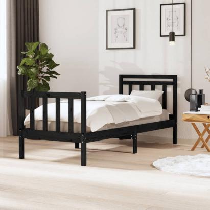 Cadru de pat Small Single 2FT6, negru, 75x190 cm lemn masiv GartenMobel Dekor
