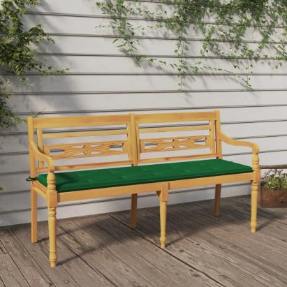 Bancă Batavia cu pernă verde, 150 cm, lemn masiv de tec GartenMobel Dekor