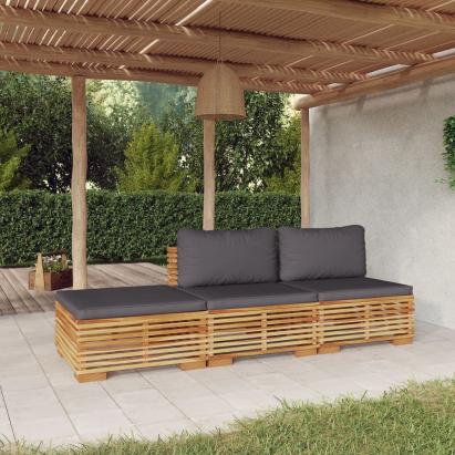 Set mobilier grădină cu perne, 3 piese, lemn masiv de tec GartenMobel Dekor