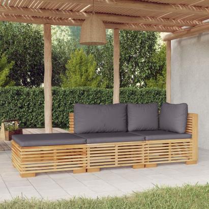 Set mobilier grădină cu perne, 3 piese, lemn masiv de tec GartenMobel Dekor