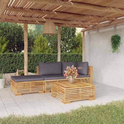 Set mobilier grădină cu perne, 4 piese, lemn masiv de tec GartenMobel Dekor