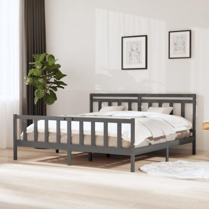 Cadru de pat, gri , 200x200 cm, lemn masiv GartenMobel Dekor