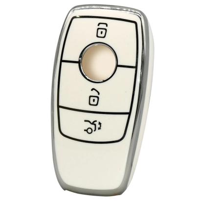 Husa Cheie Smartkey, Mercedes Benz 3 Butoane, Tpu, Model Nou, Alba cu contur silver AutoProtect KeyCars