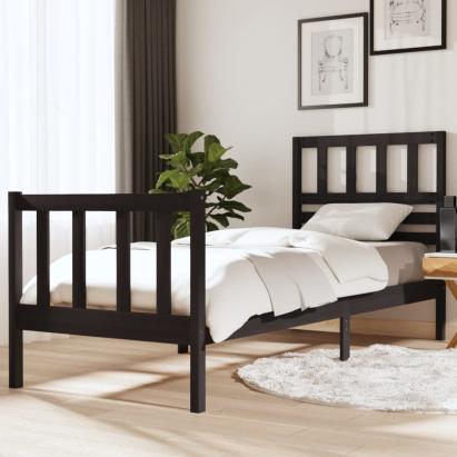 Cadru de pat Small Single 2FT6, negru, 75x190 cm, lemn masiv GartenMobel Dekor