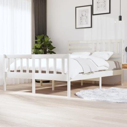 Cadru de pat 5FT King Size, alb, 150x200 cm, lemn masiv GartenMobel Dekor
