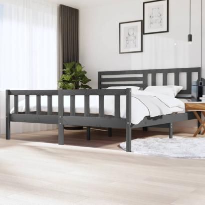 Cadru de pat, gri, 200x200 cm, lemn masiv GartenMobel Dekor