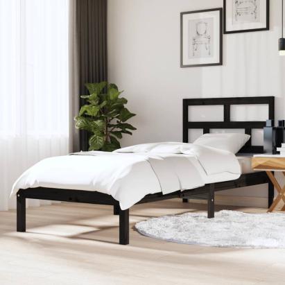 Cadru de pat Small Single 2FT6, negru, 75x190 cm, lemn masiv GartenMobel Dekor