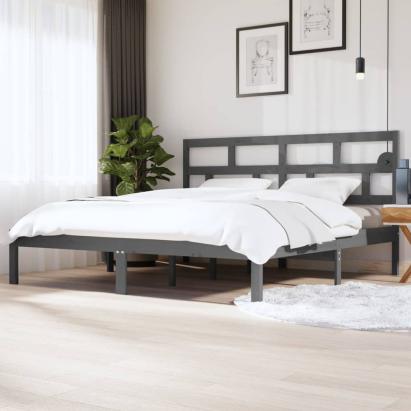 Cadru de pat, gri, 200x200 cm, lemn masiv de pin GartenMobel Dekor