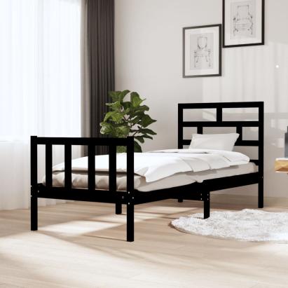 Cadru de pat mic single, negru, 75x190 cm, lemn masiv de pin GartenMobel Dekor