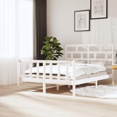 Cadru de pat King Size, alb, 150x200 cm, lemn masiv de pin GartenMobel Dekor