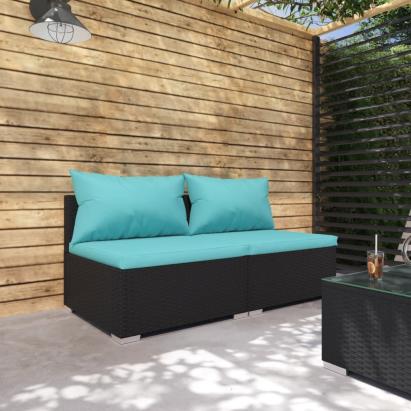 Set mobilier de grădină cu perne, 2 piese, negru, poliratan GartenMobel Dekor