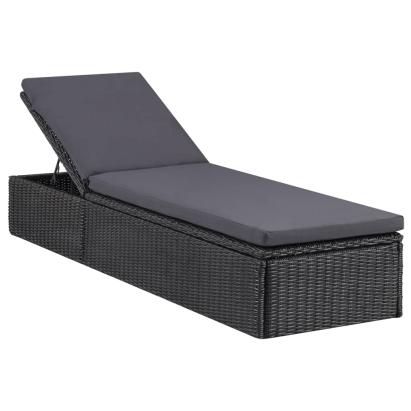 Șezlong, negru și gri închis, poliratan  GartenMobel Dekor