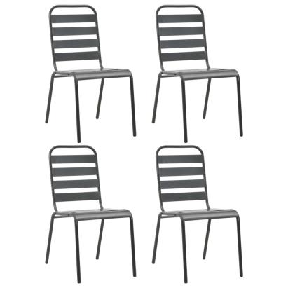 Scaune de exterior, 4 buc., gri închis, oțel, design lamelar GartenMobel Dekor