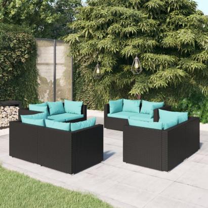 Set mobilier de grădină cu perne, 8 piese, negru, poliratan GartenMobel Dekor