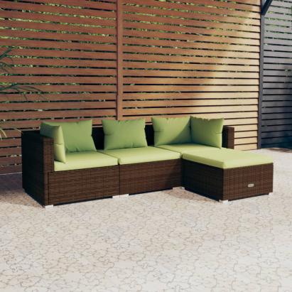Set mobilier de grădină cu perne, 4 piese, maro, poliratan GartenMobel Dekor