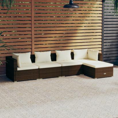 Set mobilier de grădină cu perne, 5 piese, maro, poliratan GartenMobel Dekor