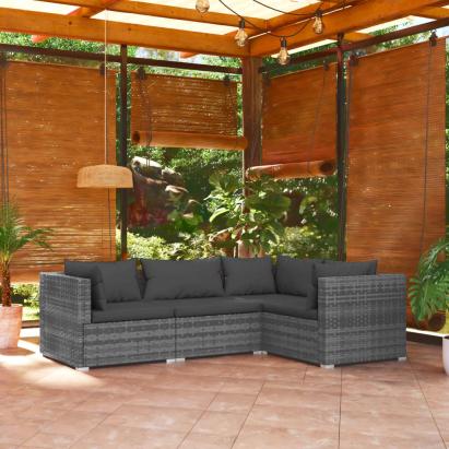 Set mobilier de grădină cu perne, 4 piese, gri, poliratan GartenMobel Dekor