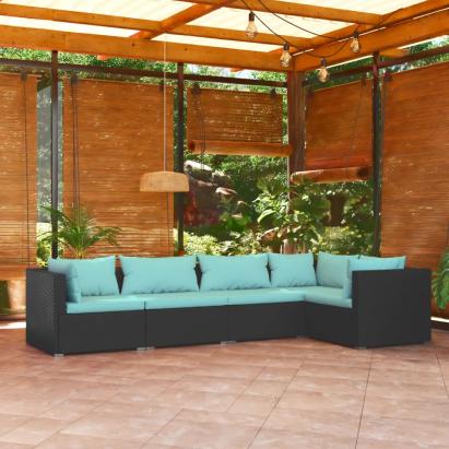Set mobilier de grădină cu perne, 5 piese, negru, poliratan GartenMobel Dekor