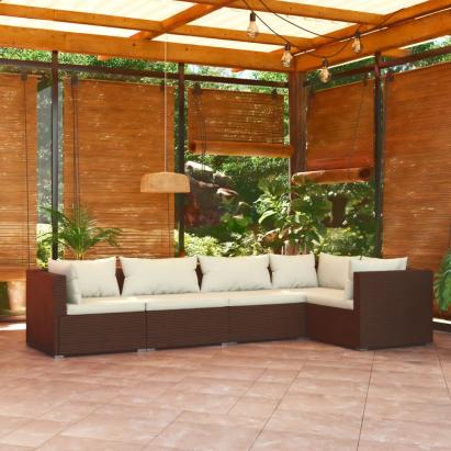Set mobilier de grădină cu perne, 5 piese, maro, poliratan GartenMobel Dekor