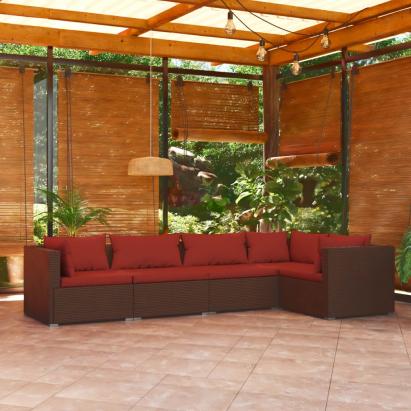Set mobilier de grădină cu perne, 5 piese, maro, poliratan GartenMobel Dekor