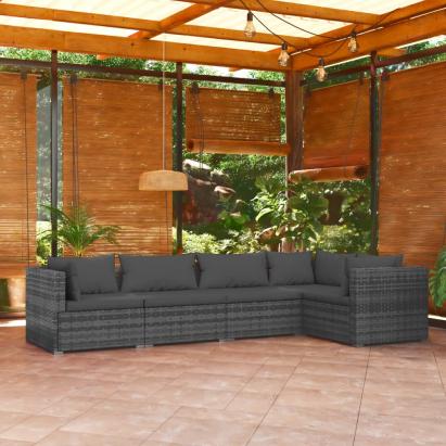 Set mobilier de grădină cu perne, 5 piese, gri, poliratan GartenMobel Dekor