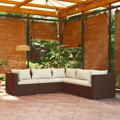 Set mobilier de grădină cu perne, 5 piese, maro, poliratan GartenMobel Dekor