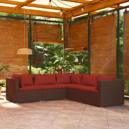Set mobilier de grădină cu perne, 5 piese, maro, poliratan GartenMobel Dekor