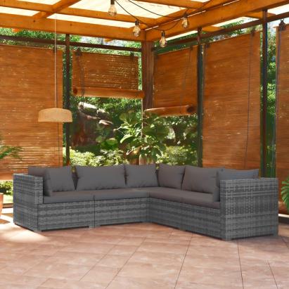 Set mobilier de grădină cu perne, 5 piese, gri, poliratan GartenMobel Dekor
