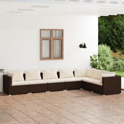 Set mobilier de grădină cu perne, 7 piese, maro, poliratan GartenMobel Dekor