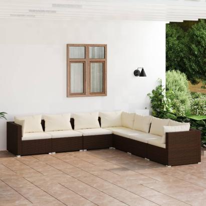 Set mobilier de grădină cu perne, 7 piese, maro, poliratan GartenMobel Dekor
