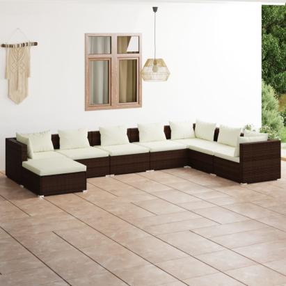 Set mobilier de grădină cu perne, 8 piese, maro, poliratan GartenMobel Dekor