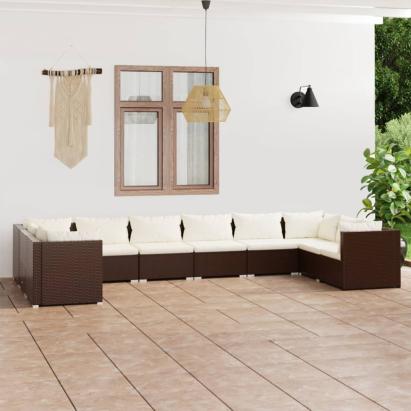 Set mobilier de grădină cu perne, 10 piese, maro, poliratan GartenMobel Dekor