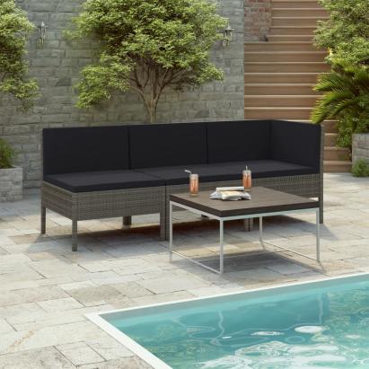 Set mobilier de grădină cu perne, 3 piese, gri, poliratan GartenMobel Dekor