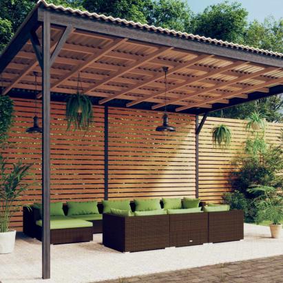 Set mobilier de grădină cu perne, 10 piese, maro, poliratan GartenMobel Dekor