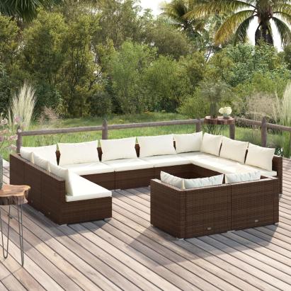 Set mobilier de grădină cu perne, 11 piese, maro, poliratan GartenMobel Dekor