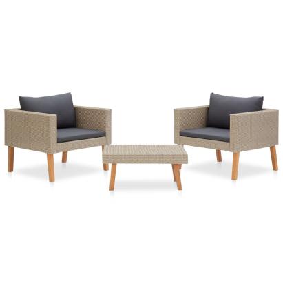 Set mobilier de grădină cu perne, 3 piese, bej, poliratan GartenMobel Dekor