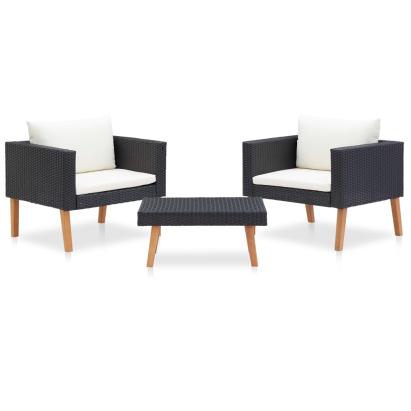 Set mobilier de grădină cu perne, 3 piese, negru, poliratan GartenMobel Dekor