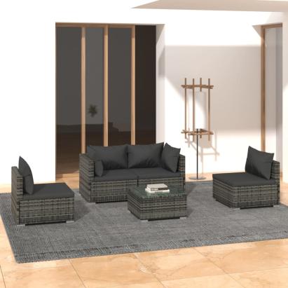 Set mobilier de grădină cu perne, 5 piese, gri, poliratan GartenMobel Dekor