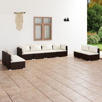 Set mobilier de grădină cu perne, 8 piese, maro, poliratan GartenMobel Dekor