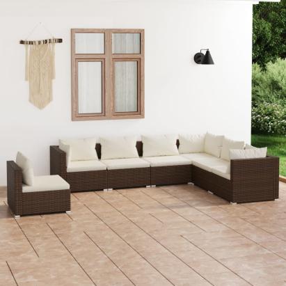 Set mobilier de grădină cu perne, 7 piese, maro, poliratan GartenMobel Dekor